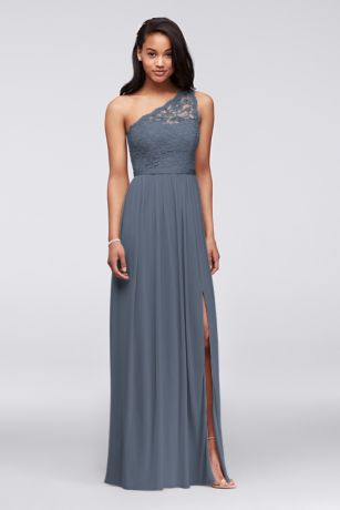 steel blue floor length dress