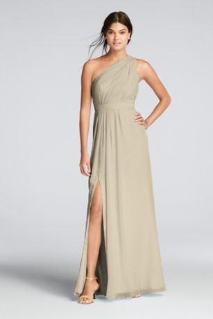 Picture of Long One-Shoulder Crinkle Chiffon Dress