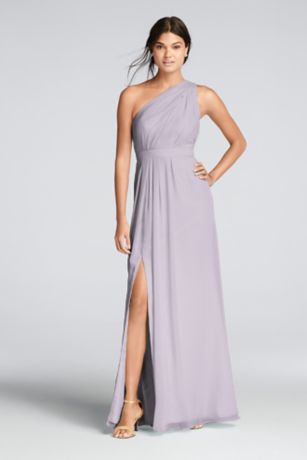 Picture of Long One-Shoulder Crinkle Chiffon Dress