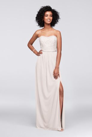 Lace and Mesh Long Strapless Dress | David's Bridal