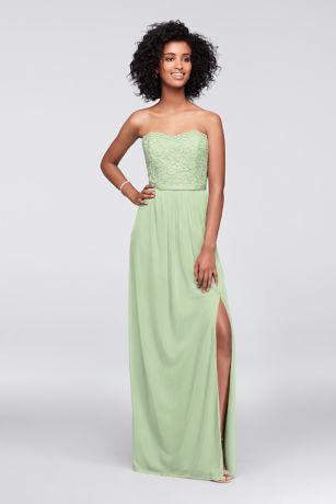 Picture of Lace and Mesh Long Strapless Dress