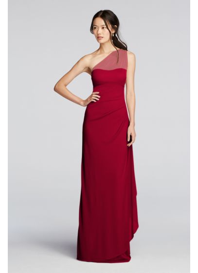 Long Mesh One Shoulder Illusion Dress David s Bridal Long Mesh One Shoulder Illusion Dress David s Bridal