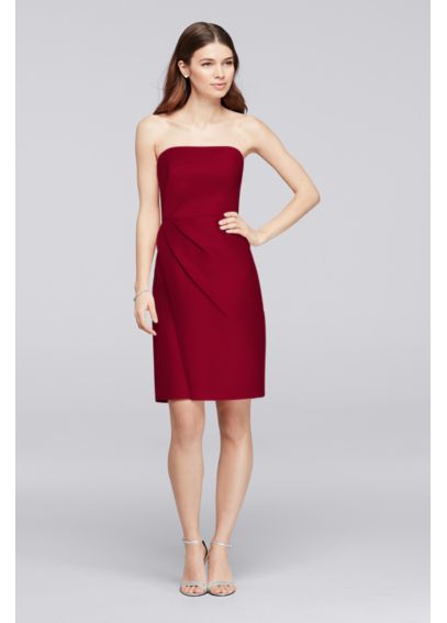 Mikado Short Bridesmaid Dress with Side Pleats - Davids Bridal