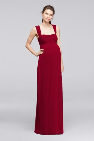 red flowy maternity dress