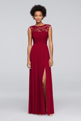 david's bridal wine lace bridesmaid dress