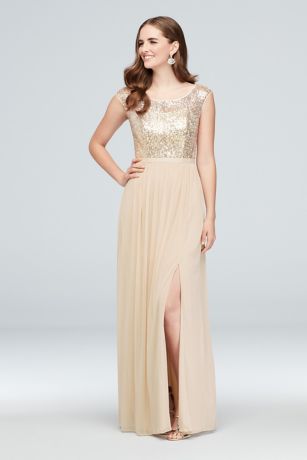 david's bridal rose gold sequin dress