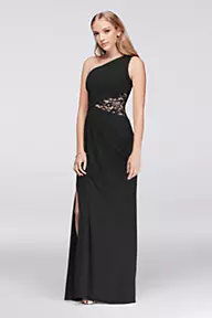 Celebrate DB Studio One-Shoulder Mesh Dress with Lace Inset