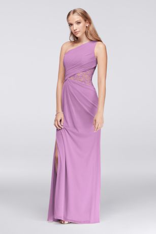 one shoulder mesh bridesmaid dress