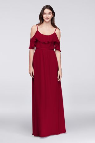 flutter sleeve crinkle chiffon bridesmaid dress