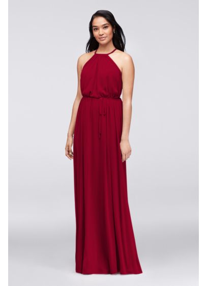 Soft Mesh Halter  Bridesmaid  Dress  with Slim Sash David s  Soft Mesh Halter  Bridesmaid  Dress  with Slim Sash David s