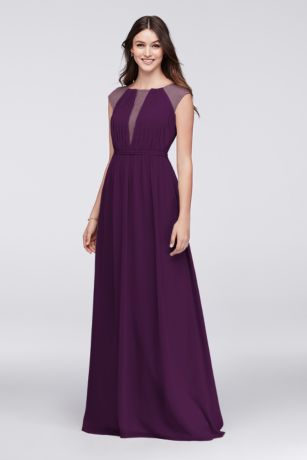 bridesmaid dress purple dresses lace chiffon inset chantilly light neck bridal dark davidsbridal david