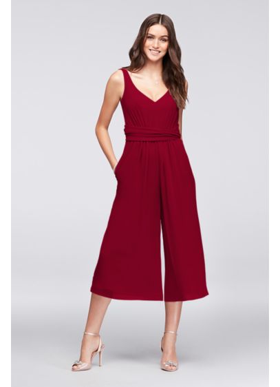 Tie Back Crinkle Chiffon Bridesmaid Jumpsuit David s Bridal Tie Back Crinkle Chiffon Bridesmaid Jumpsuit David s Bridal