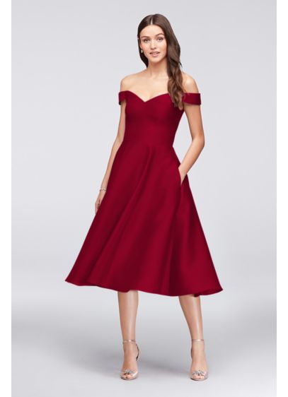Off-the-Shoulder Tea-Length Bridesmaid Dress - For a sweet, almost retro vibe, choose this