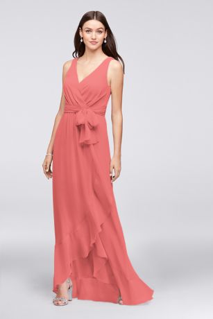 coral color long dress