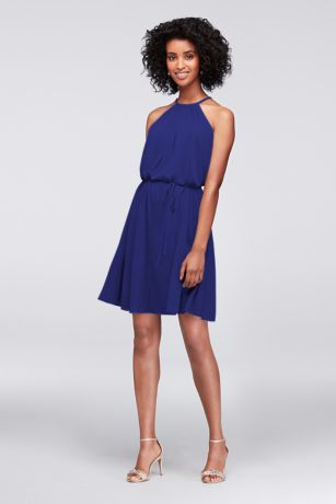 Cobalt Blue a Line Short Chiffon Dress