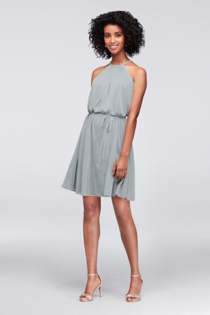 Picture of Soft Mesh Halter Short Bridesmaid Dress