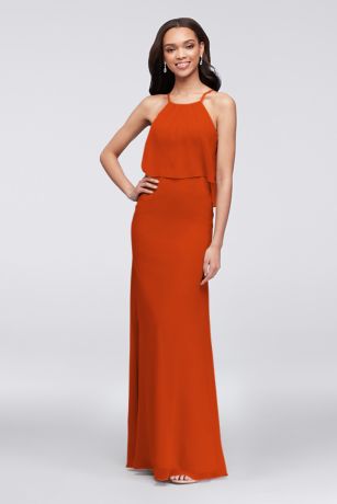 Picture of Flounced Crinkle Chiffon Sheath Bridesmaid Dress