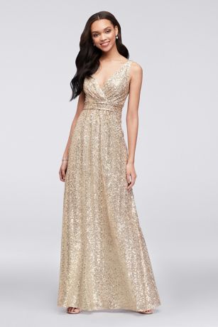 matte gold sequin bridesmaid dress