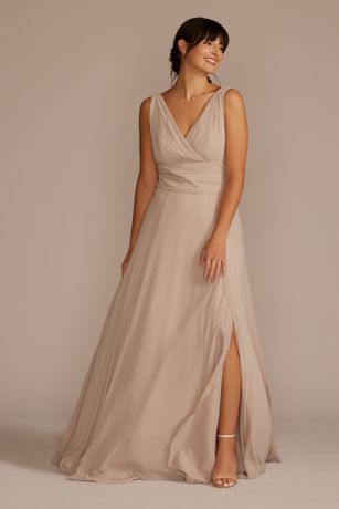 david's bridal long georgette v neck