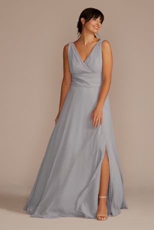 david's bridal grey long dress