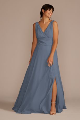 smokey blue bridesmaid dresses