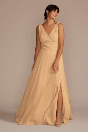 Picture of Long Chiffon Surplice Tank Bridesmaid Dress