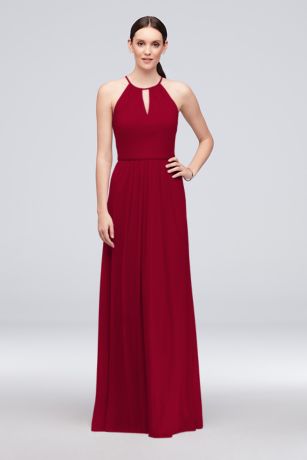 high neck burgundy bridesmaid dress