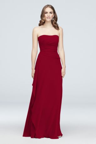 strapless georgette sheath bridesmaid dress