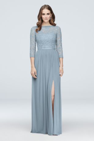 dusty blue long sleeve bridesmaid dresses