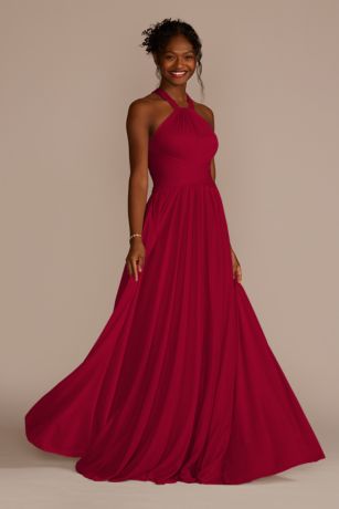 Soft mesh halter bridesmaid dress with slim sales sash