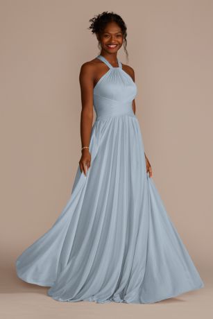Picture of Celebrate DB Studio High-Neck Mesh Bridesmaid Dress With Full Skirt in Dusty Blue Size: 4 David's Bridal