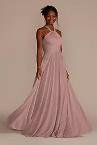 Celebrate DB Studio High-Neck Mesh Bridesmaid Dress with Full Skirt
