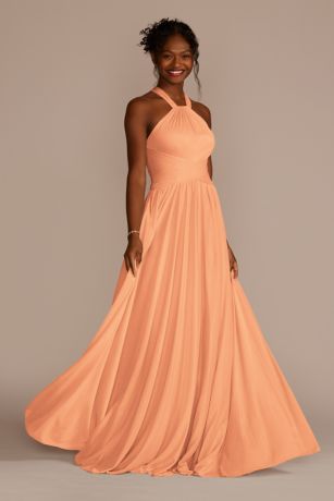 Picture of Celebrate DB Studio High-Neck Mesh Bridesmaid Dress With Full Skirt in Orange Sorbet Size: 24 David's Bridal