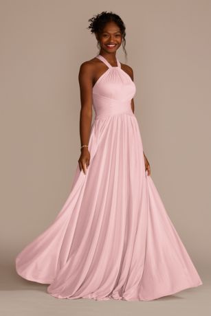 Celebrate DB Studio High-Neck Mesh Bridesmaid Dress With Full Skirt in Pastel Pink Size: 2 David's Bridal