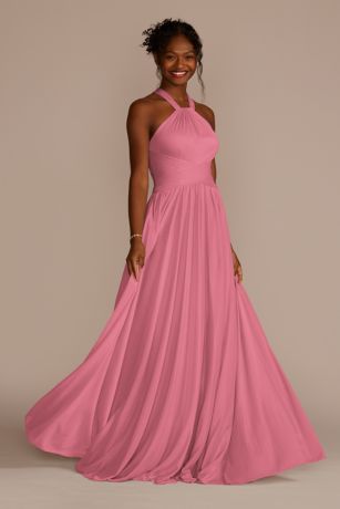 Picture of Celebrate DB Studio High-Neck Mesh Bridesmaid Dress With Full Skirt in Rose Pink Size: 0 David's Bridal