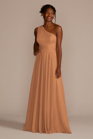one-shoulder mesh bridesmaid dress with full skirt One-Shoulder Mesh Bridesmaid Dress with Full Skirt