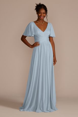 blue bridesmaid dresses with sleeves