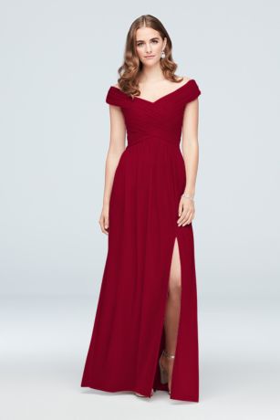 plum off the shoulder bridesmaid dress