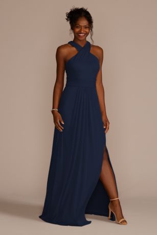 navy blue halter bridesmaid dress
