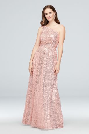 david's bridal rose gold sequin dress