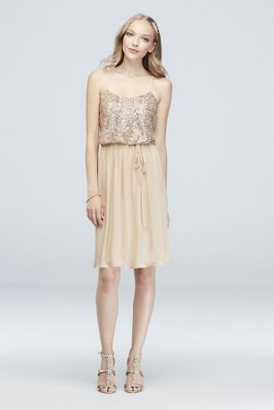 david's bridal long sequin blouson dress