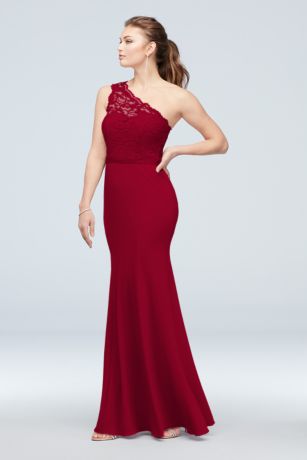 david's bridal one shoulder lace dress