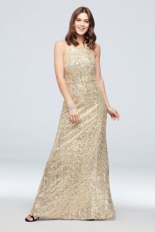 gold sequin maid of honor dress