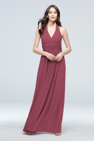 Picture of Halter Ruched Waist Georgette Bridesmaid Dress