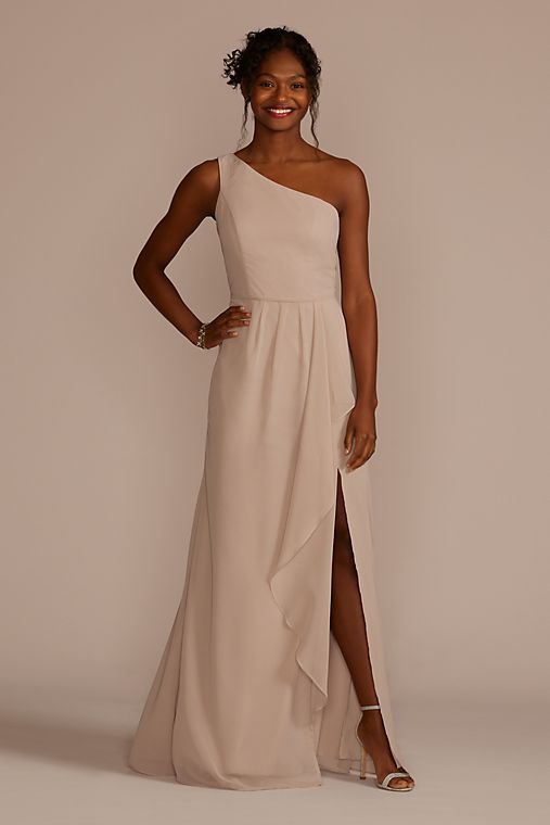 Celebrate DB Studio Chiffon One-Shoulder Bridesmaid Dress with Cascade