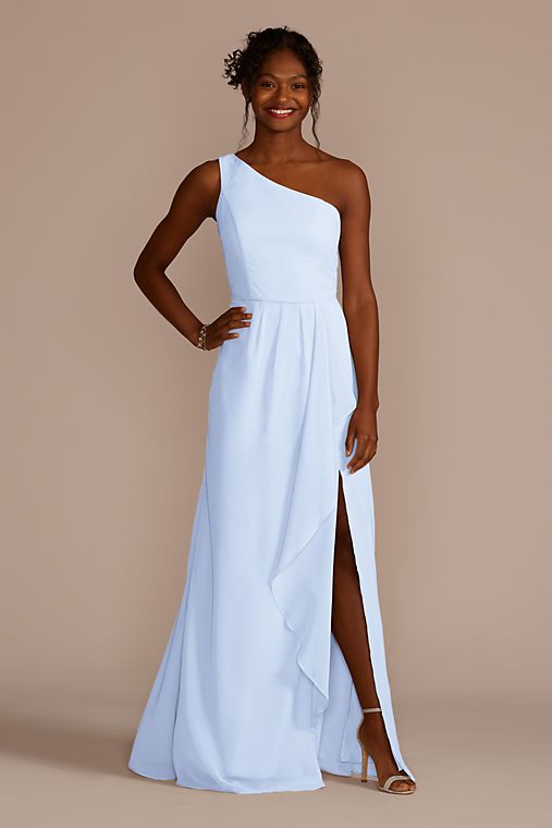 Celebrate DB Studio Chiffon One-Shoulder Bridesmaid Dress with Cascade