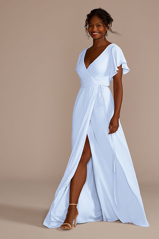 Celebrate DB Studio Flutter Sleeve Georgette Wrap Bridesmaid Dress