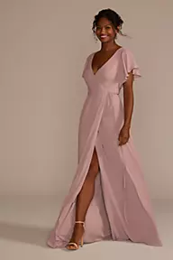 Celebrate DB Studio Flutter Sleeve Georgette Wrap Bridesmaid Dress