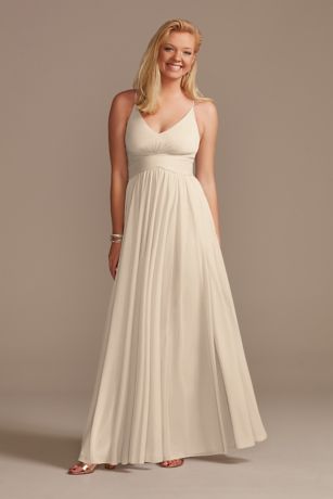 Picture of Mesh Cross Waist Spaghetti Strap Bridesmaid Dress