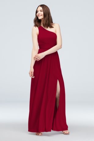 david's bridal long mesh one shoulder